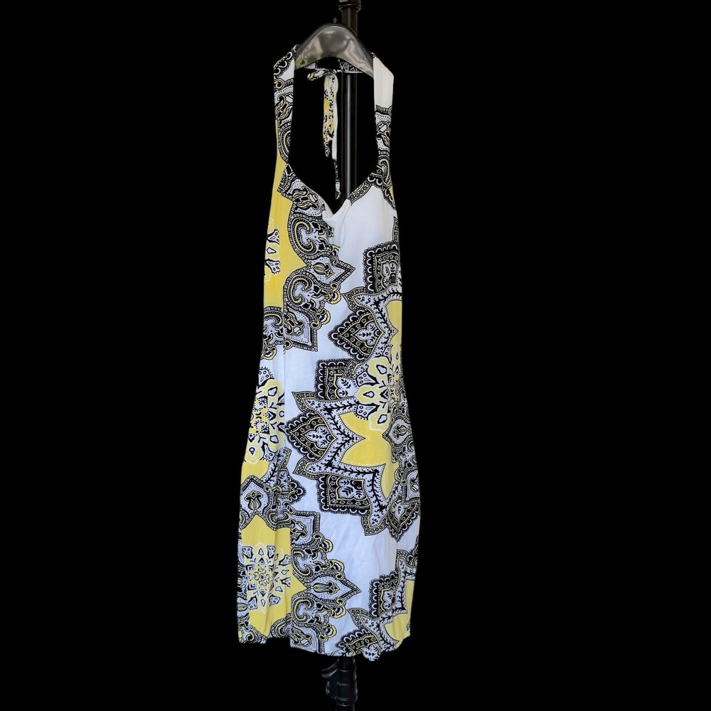 Cache Halter Mini‎ Dress Yellow Black White Paisley Mandala Print Size 4